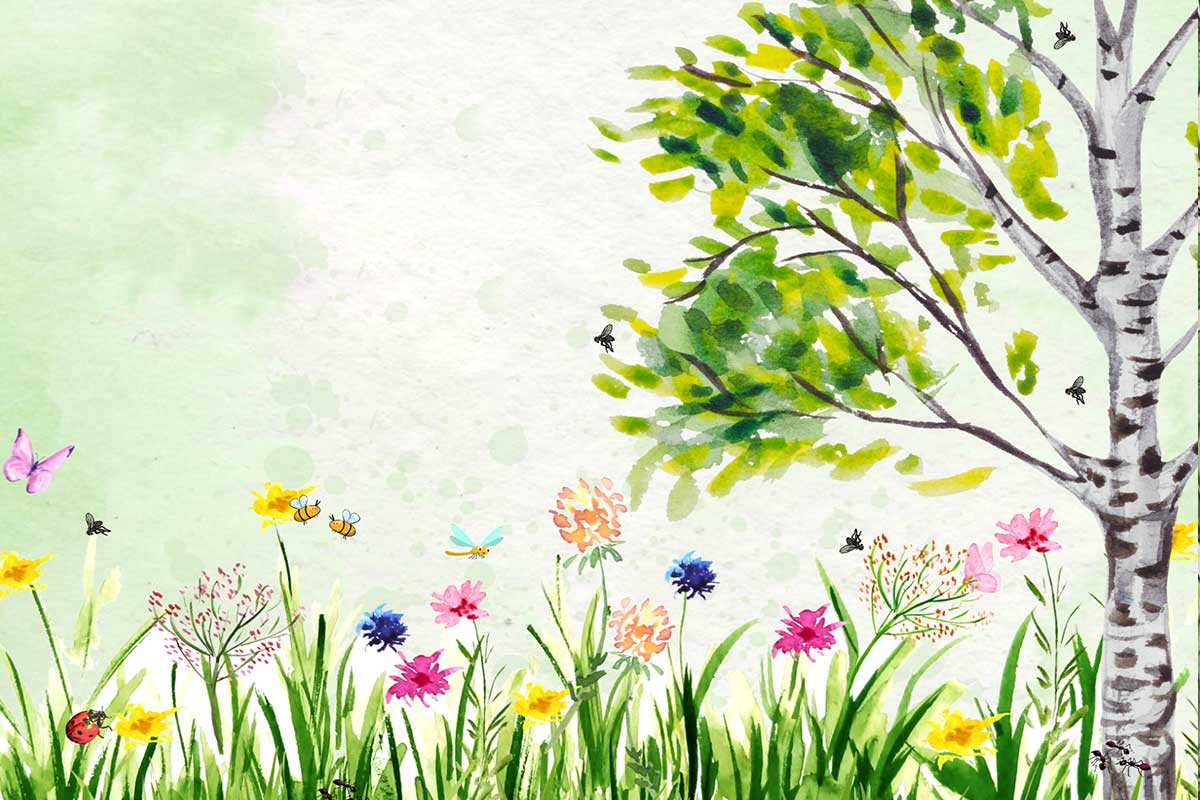 Drzewo i kwiaty na łące