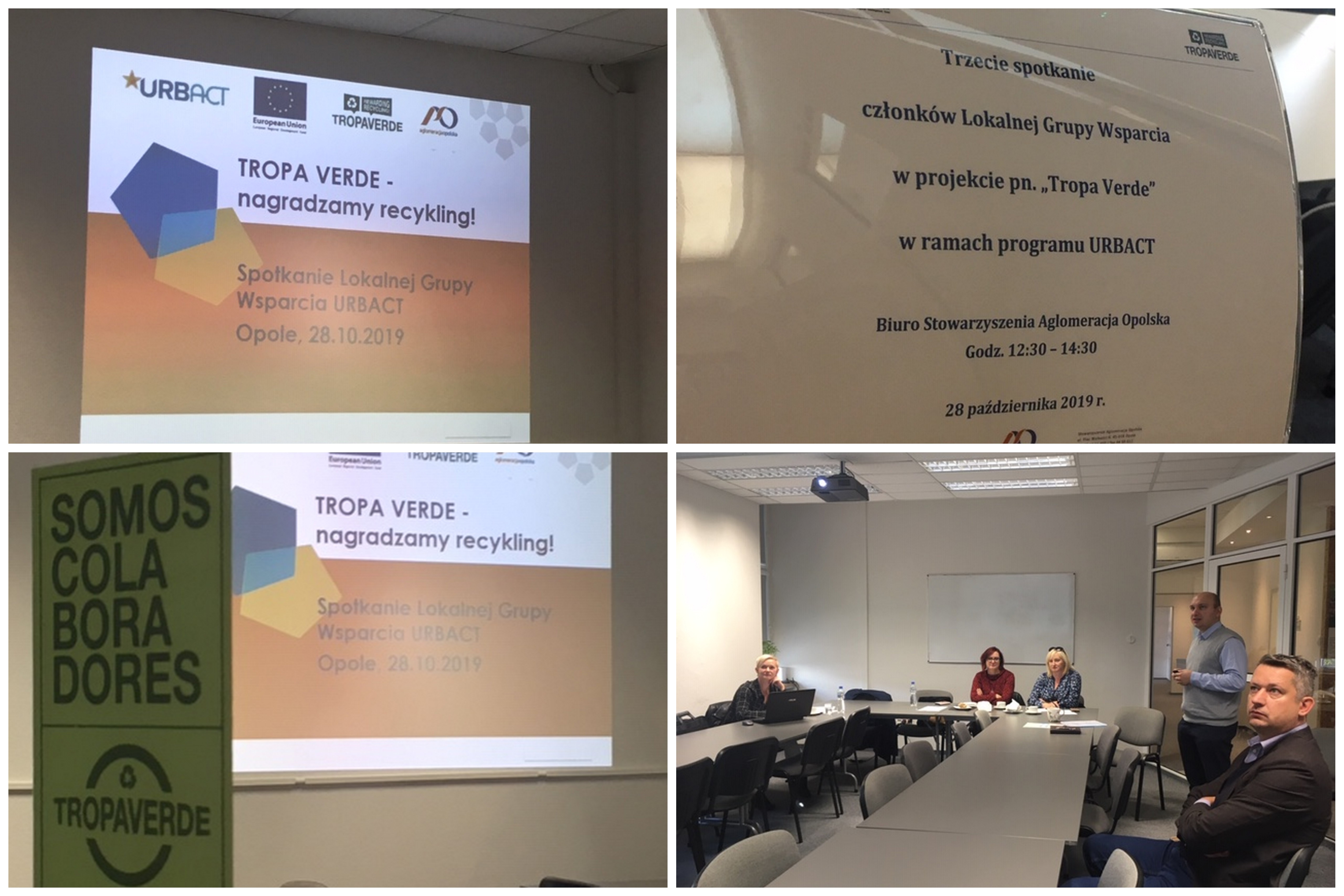 kolaż 4 zdjęć, prezentacja, baner, tabliczka o spotkaniu, grupa uczestników