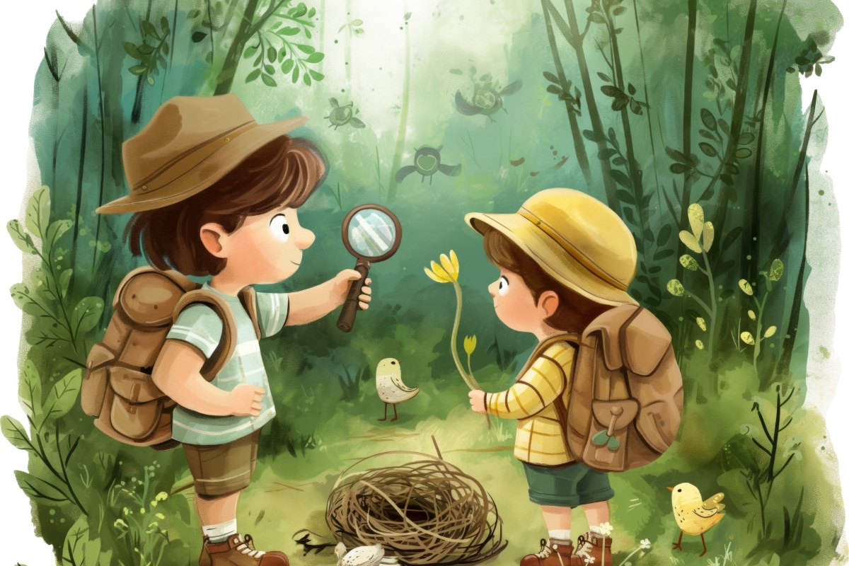 dwoje dzieci w otoczeniu przyrody